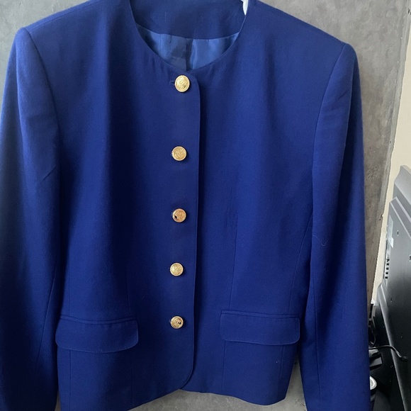 Vintage royal blue with golden metal button tweed crew neck jacket size L - Picture 2 of 11